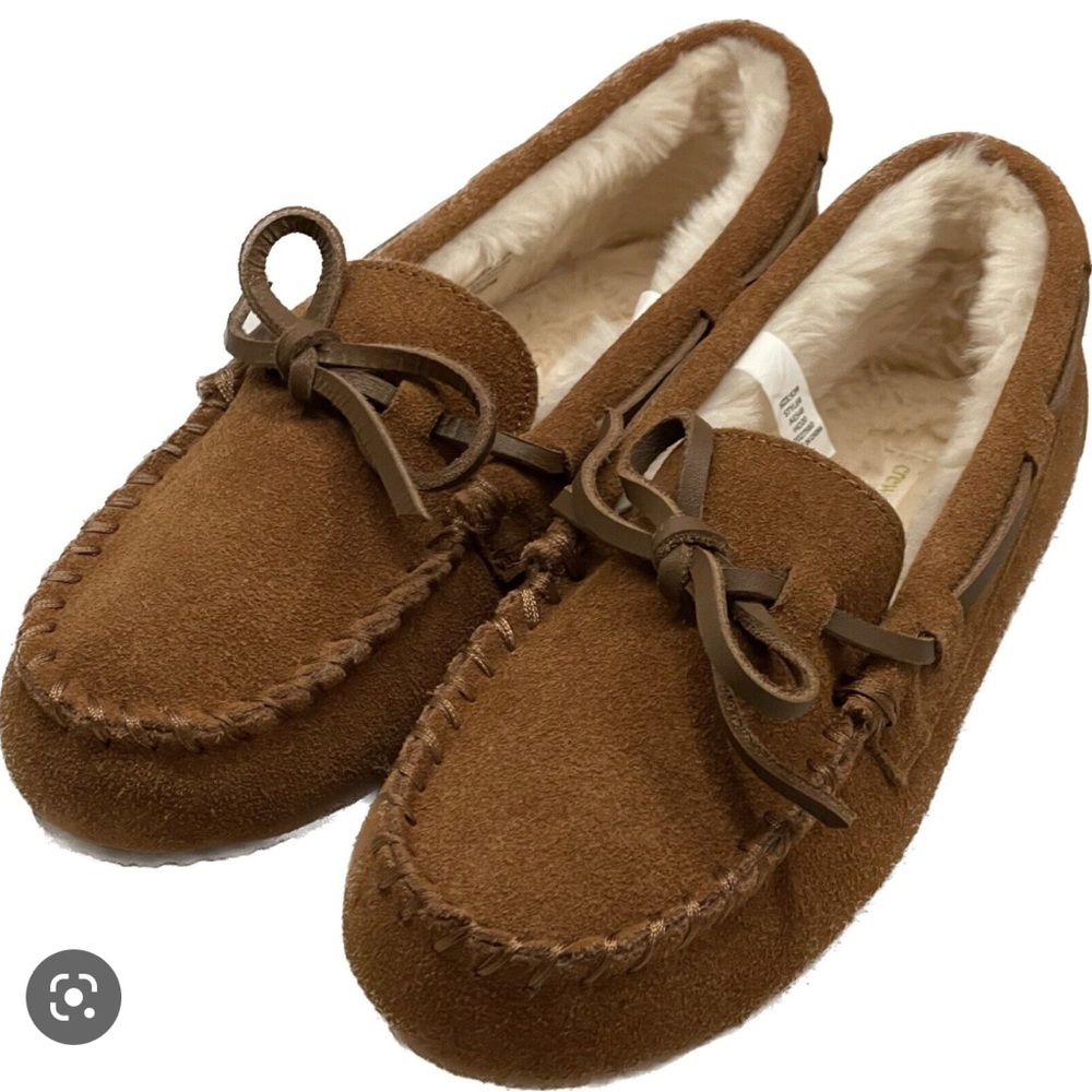 CREW CUTS FAUX SHEARLING LEATHER MOCCASINS LODGE SLEEPERS KIDS Size 13 NEW